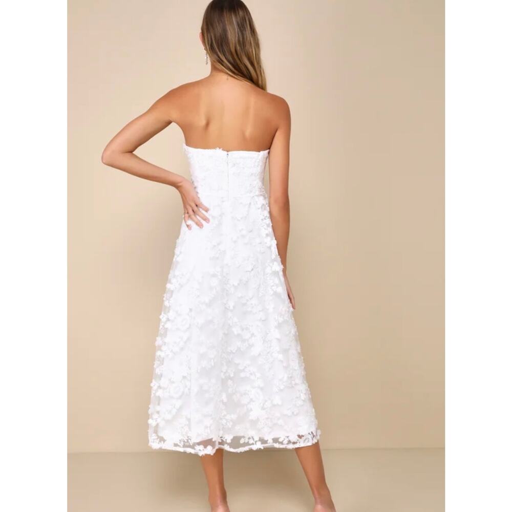 Lulus Quite Perfect White Floral Embroidered Strapless Midi Dress XXL - Picture 3 of 8